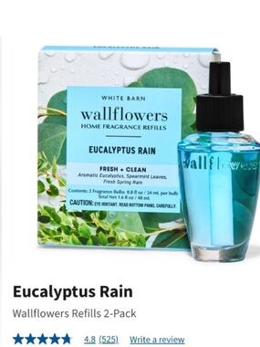 "EUCALYPTUS RAIN" by BBW/WB, 2-Pack Wallflowers Home Fragrance Refills, NEW, BOX